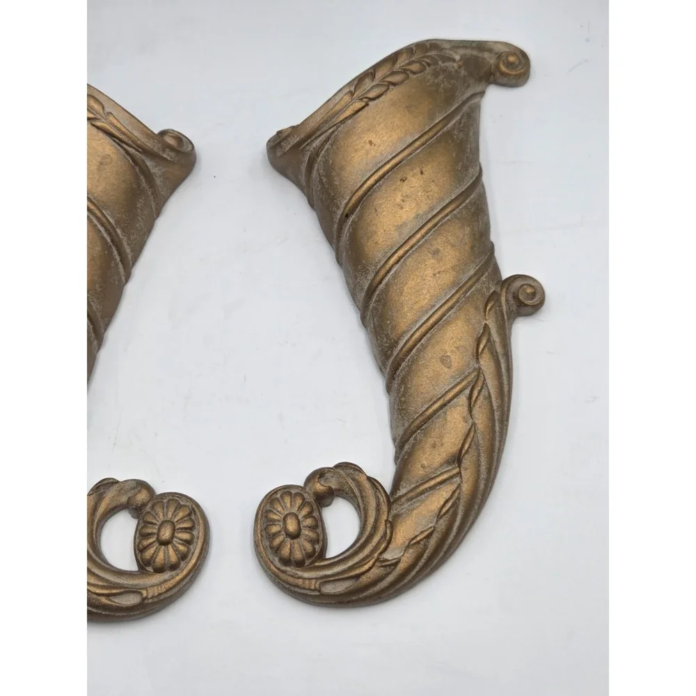 2 Syroco Home Interior Scroll Wall Pocket Planter MCM Decor 70's Gold